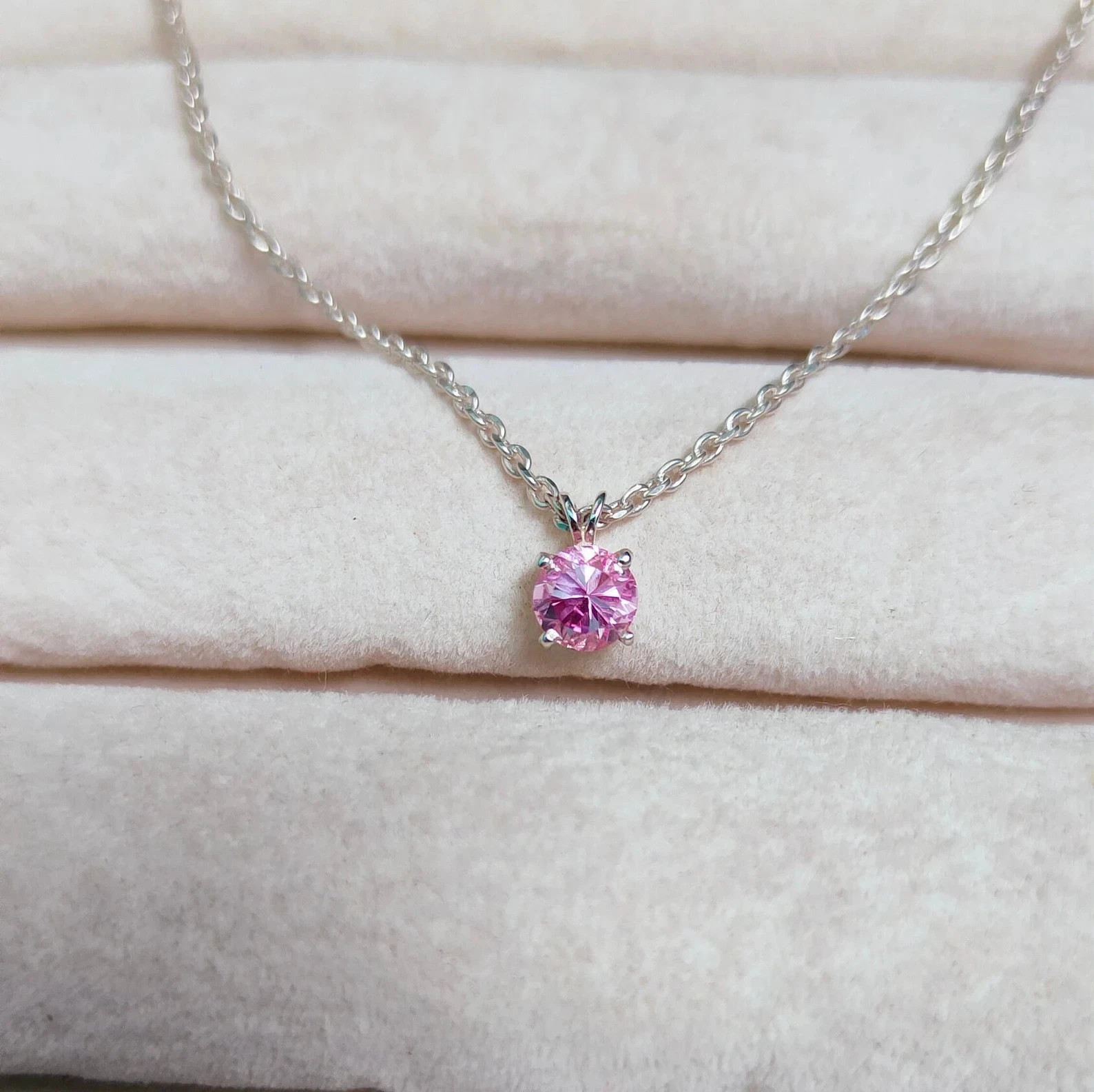5 Ct Certified LabGrown Pink Diamond Solitaire Round Cut Sterling Sliver Pendant