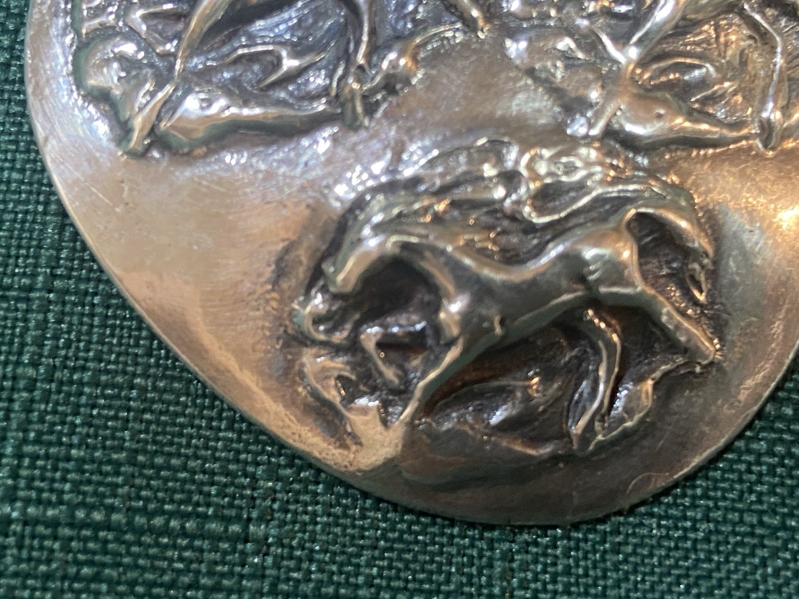 Vintage WILD HORSES Signed NB 999 Fine Silver PENDANT Unknown Artist HEART SHAPE