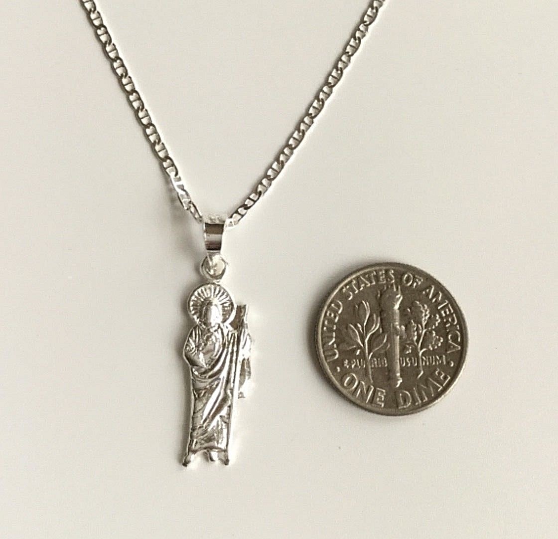 925 PLATA CADENA DE SAN JUDAS 20″ LARGO / SAINT JUDE NECKLACE 20” LONG – 30x8mm