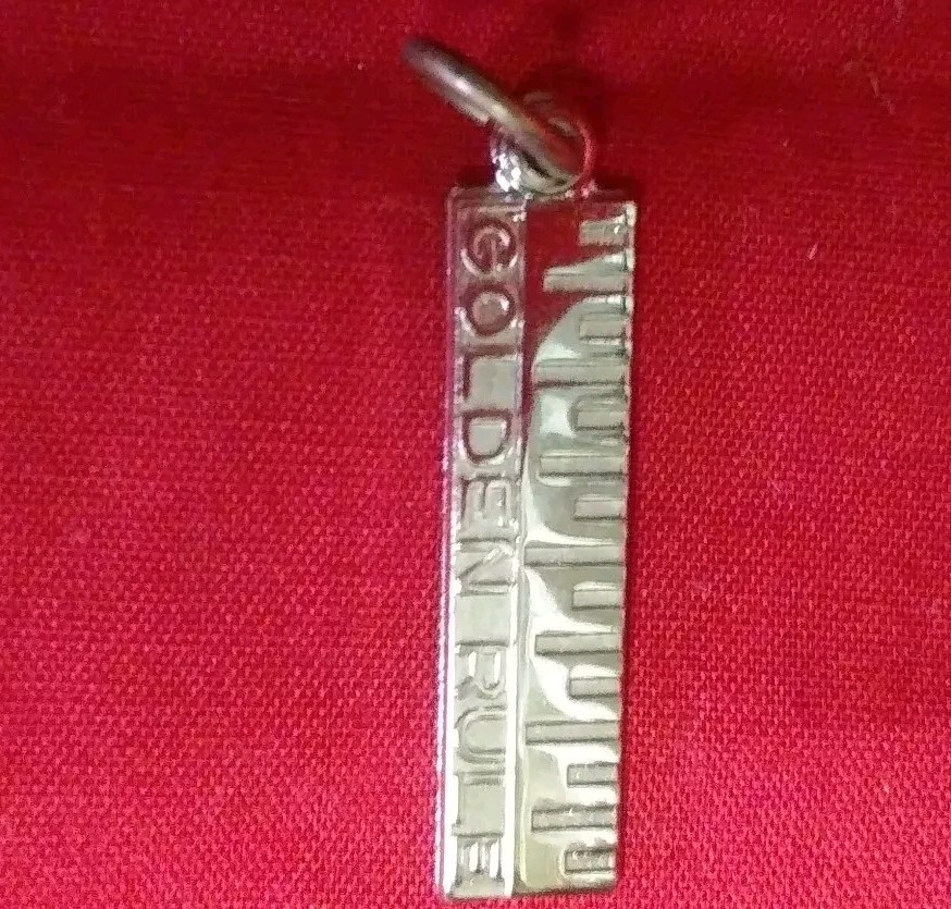 Golden Rule Ruler Rectangle Charm/Pendant Jeweled Cross .925 STERLING SILVER