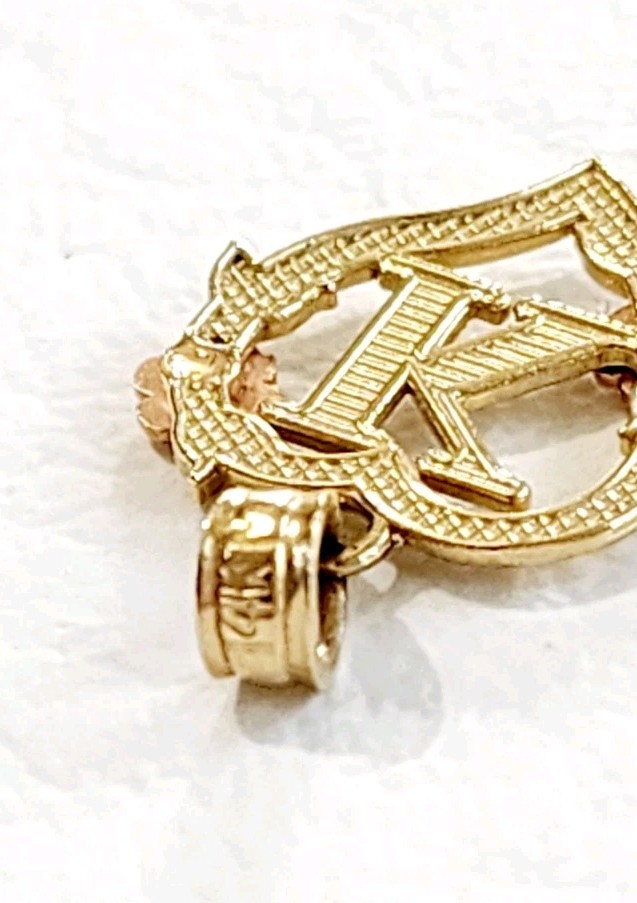 Vintage 14k Gold Initial “K” Heart Pendant Black Hills 1.22g .75″