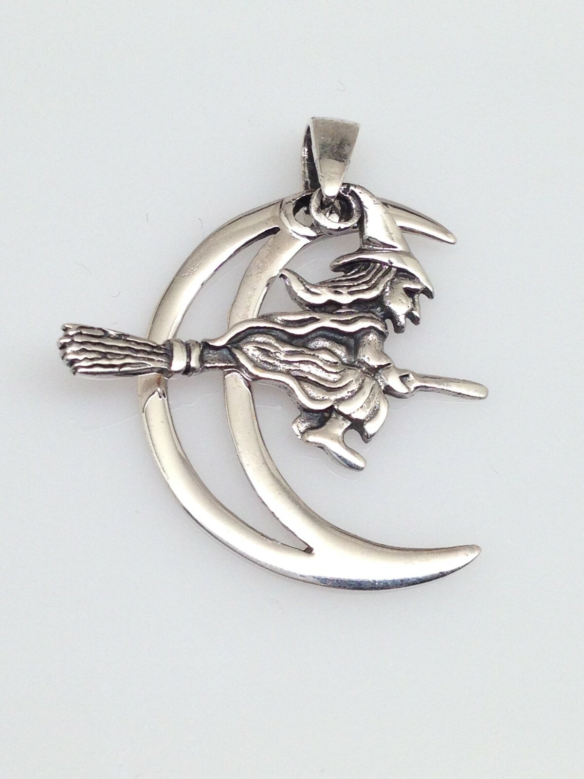 925 Sterling Silver Crescent Moon Broomstick Witch Pendant Women 26mm1.02″/31mm