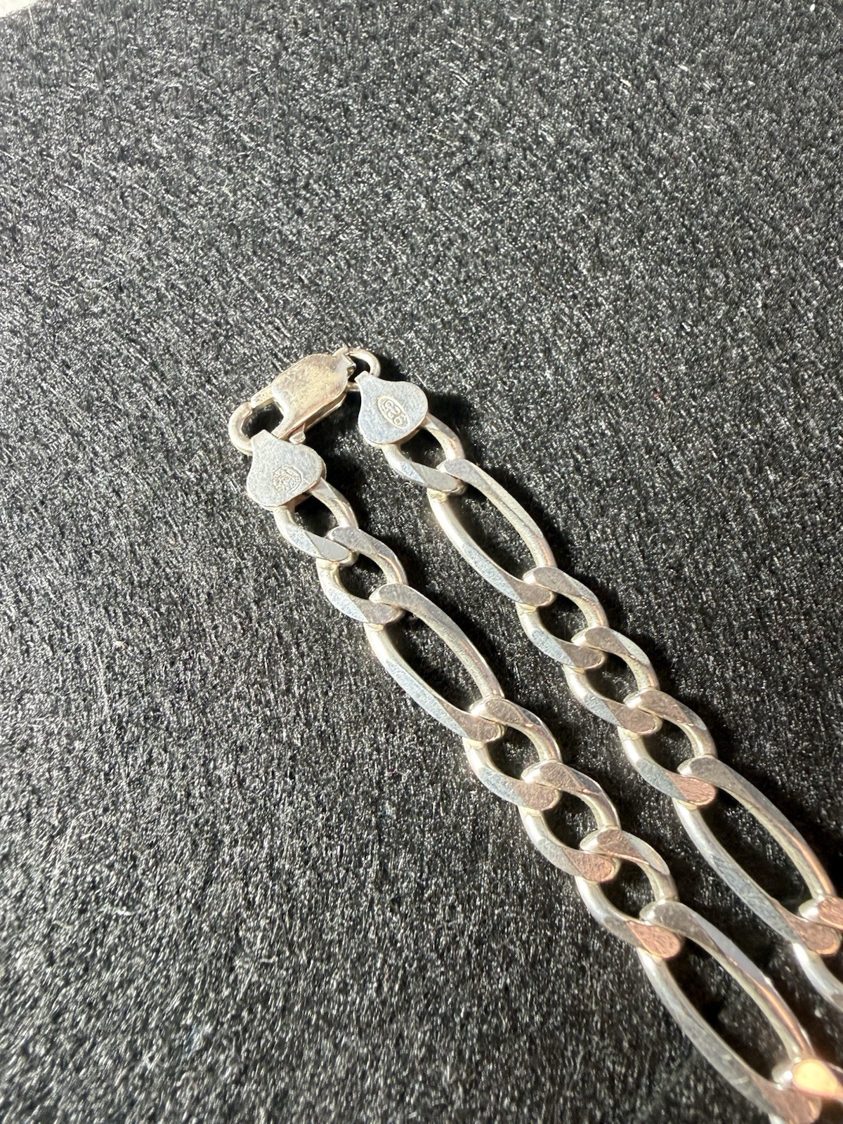 .925 Sterling Silver Figaro Link 14″ Necklace Very Nice Made In Italy Figaro HVY