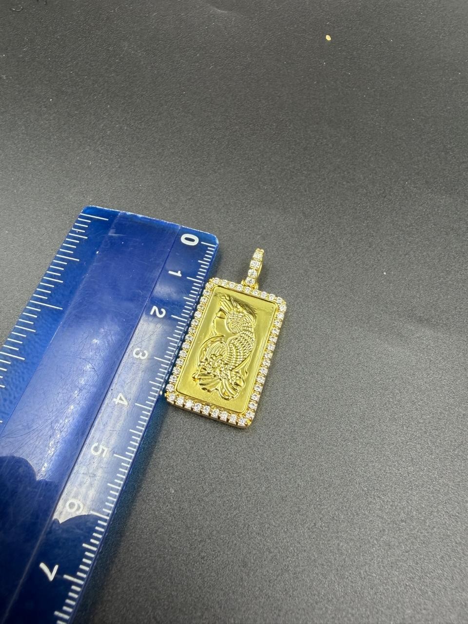 2Ctw Round Real Moissanite Fortuna Swiss Gold Bar Pendant 14K Yellow Gold Plated