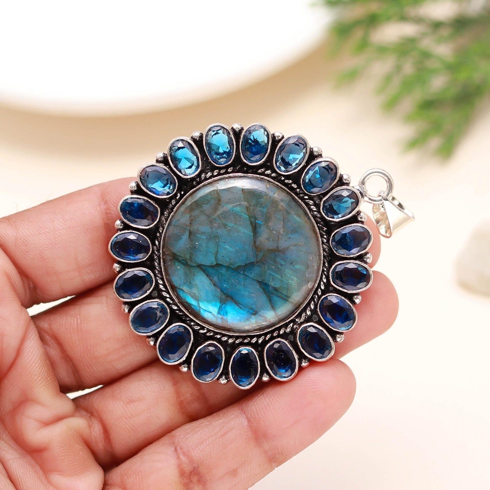 Labradorite, Tanzanite Gemstone 925 Sterling Silver Jewelry Bohemian Pendant
