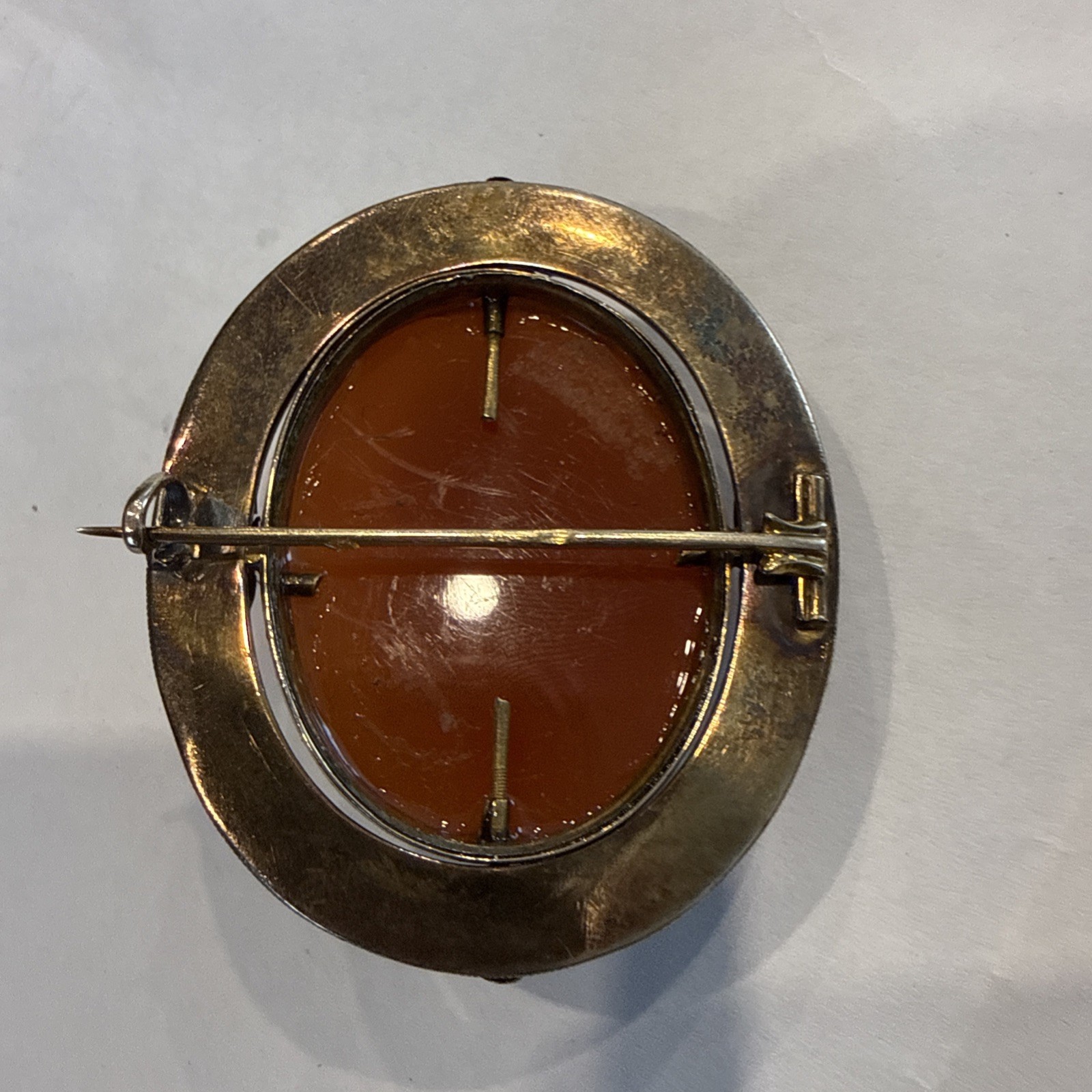 Antique 19thC Hardstone 3-Layer Sardonyx Agate Male Cameo Brooch Pendant Vermeil