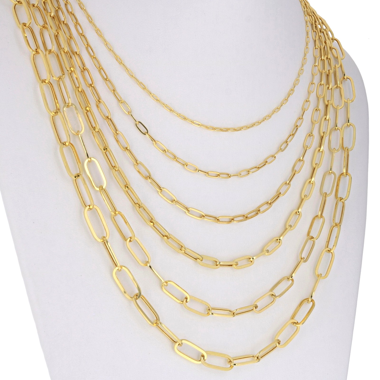 14k Yellow Gold Paperclip 3mm-7mm Chain Elongated Cable Bracelet Necklace 7″-24″