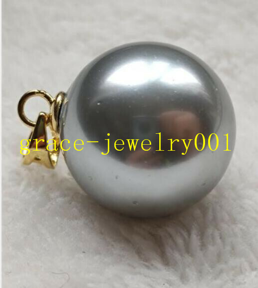Gorgeous AAA+ 16mm South Sea Gray Round Shell Pearl Pendants 14k Gold