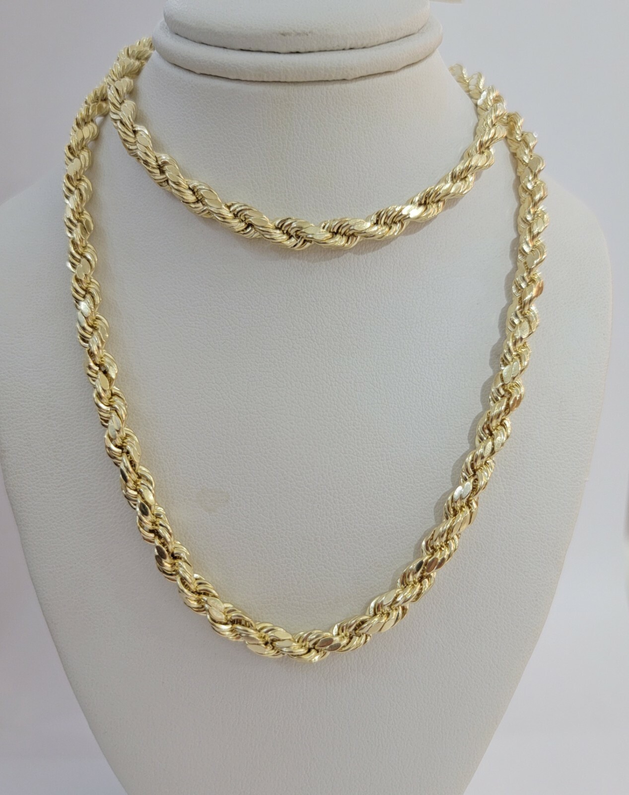 Real Gold 10k Rope Chain Necklace 5mm 18″-30″ Inch Yellow Gold Diamond Cut Men
