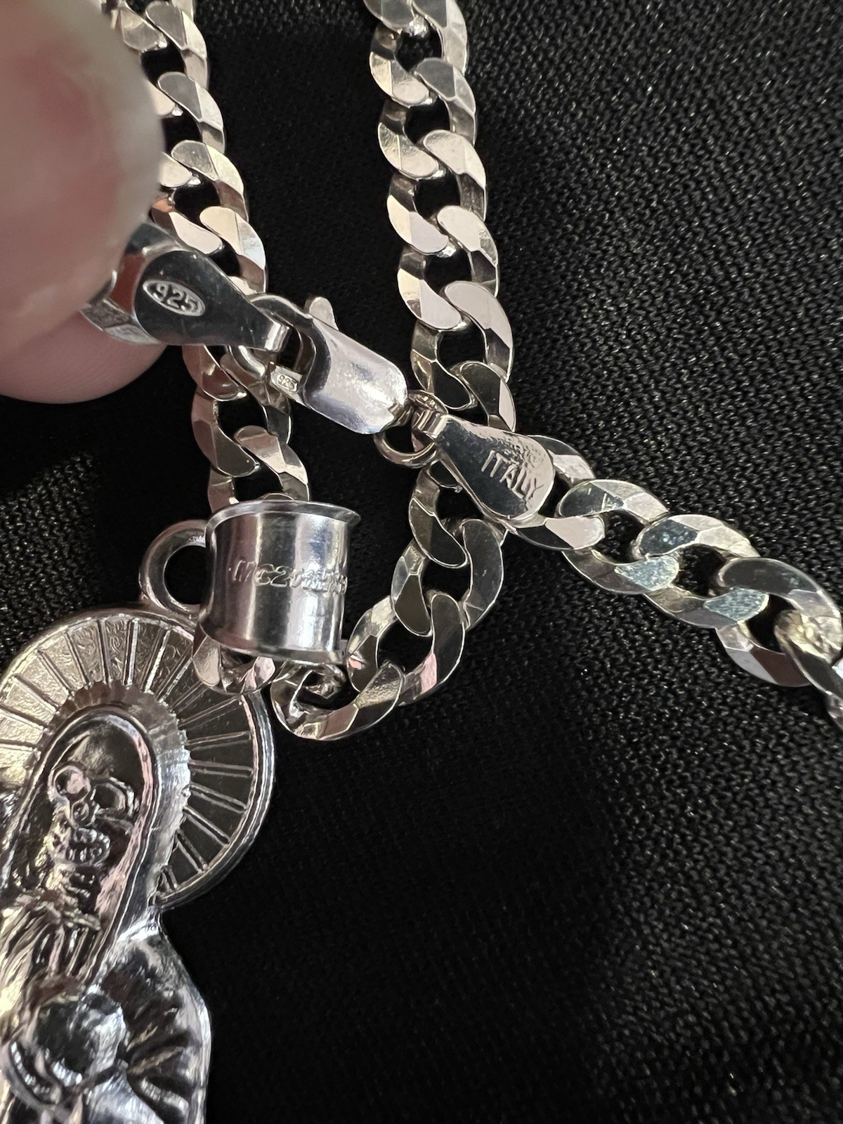 925 Sterling Silver Men Big Santa Muerte Grim Reaper Pendant Curb Chain 22 26 30