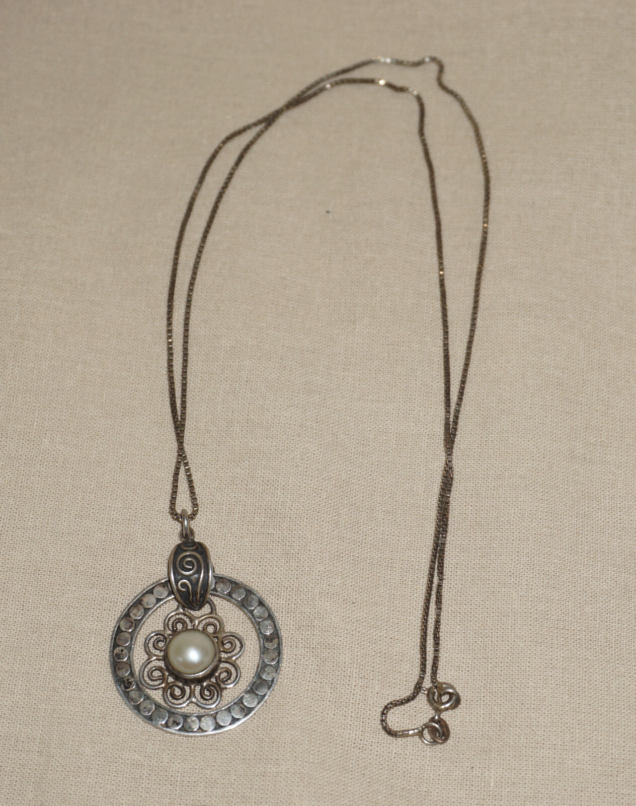 Beautiful Sterling Silver 925 Signed ATI ID Designer Pearl Pendant Necklace