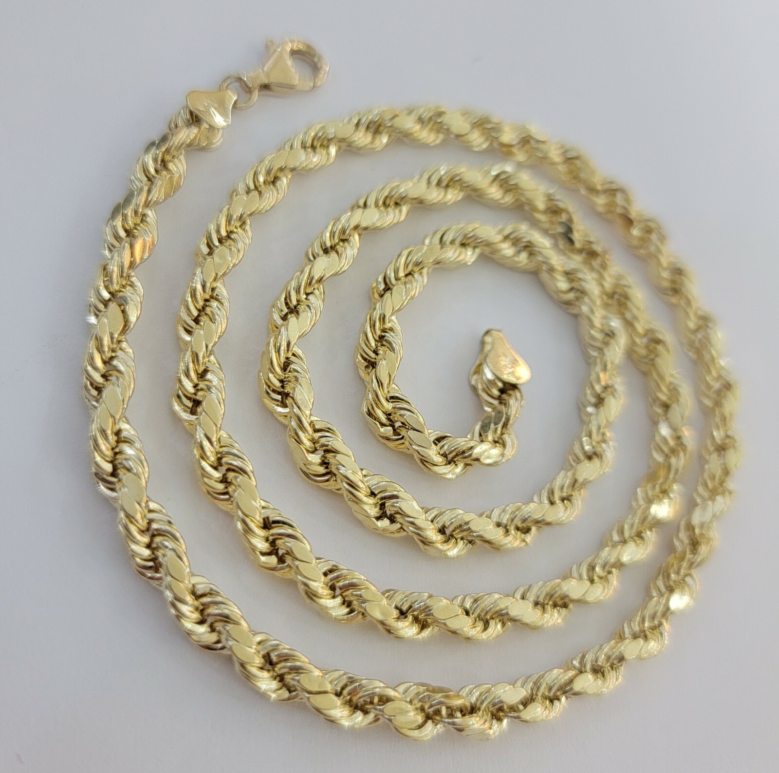Real Gold 10k Rope Chain Necklace 5mm 18″-30″ Inch Yellow Gold Diamond Cut Men’s