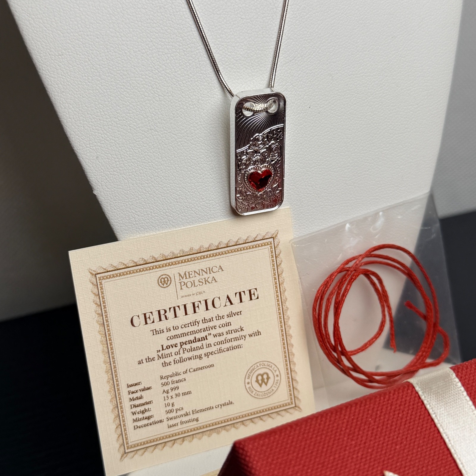 2021 Cameroon LOVE PENDANT CFA 10 Grams Silver w/ 925 Chain Italy GEM Proof COA