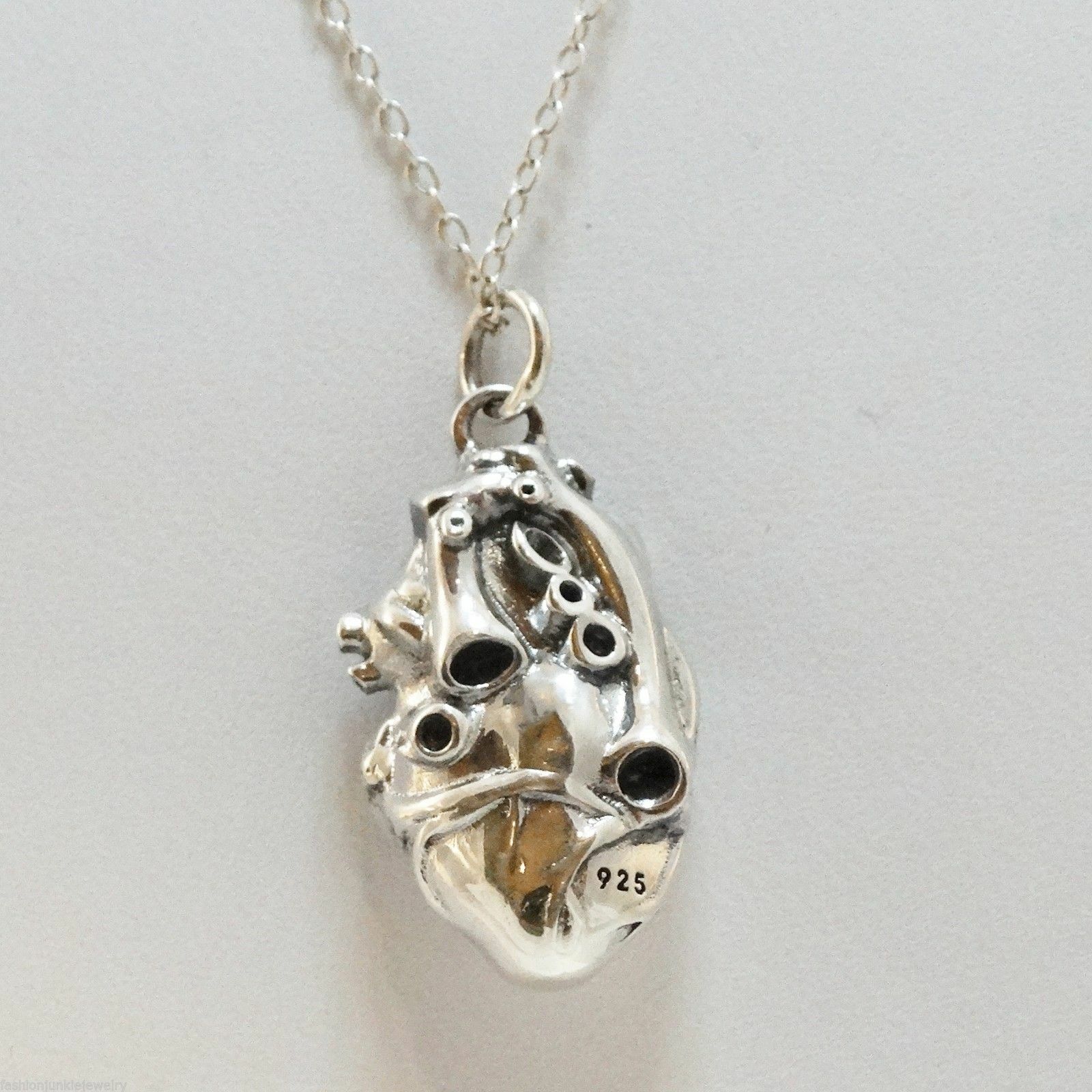 3D Anatomical Human Heart Charm Necklace – 925 Sterling Silver – Love Lifelike
