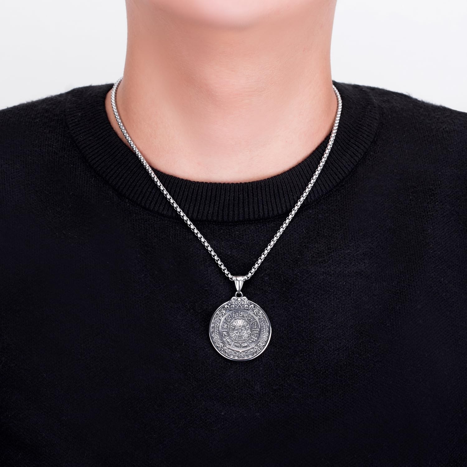 Tibetan Buddhist Necklace for Women, Om Tantra Stainless Steel Pendant Talisman