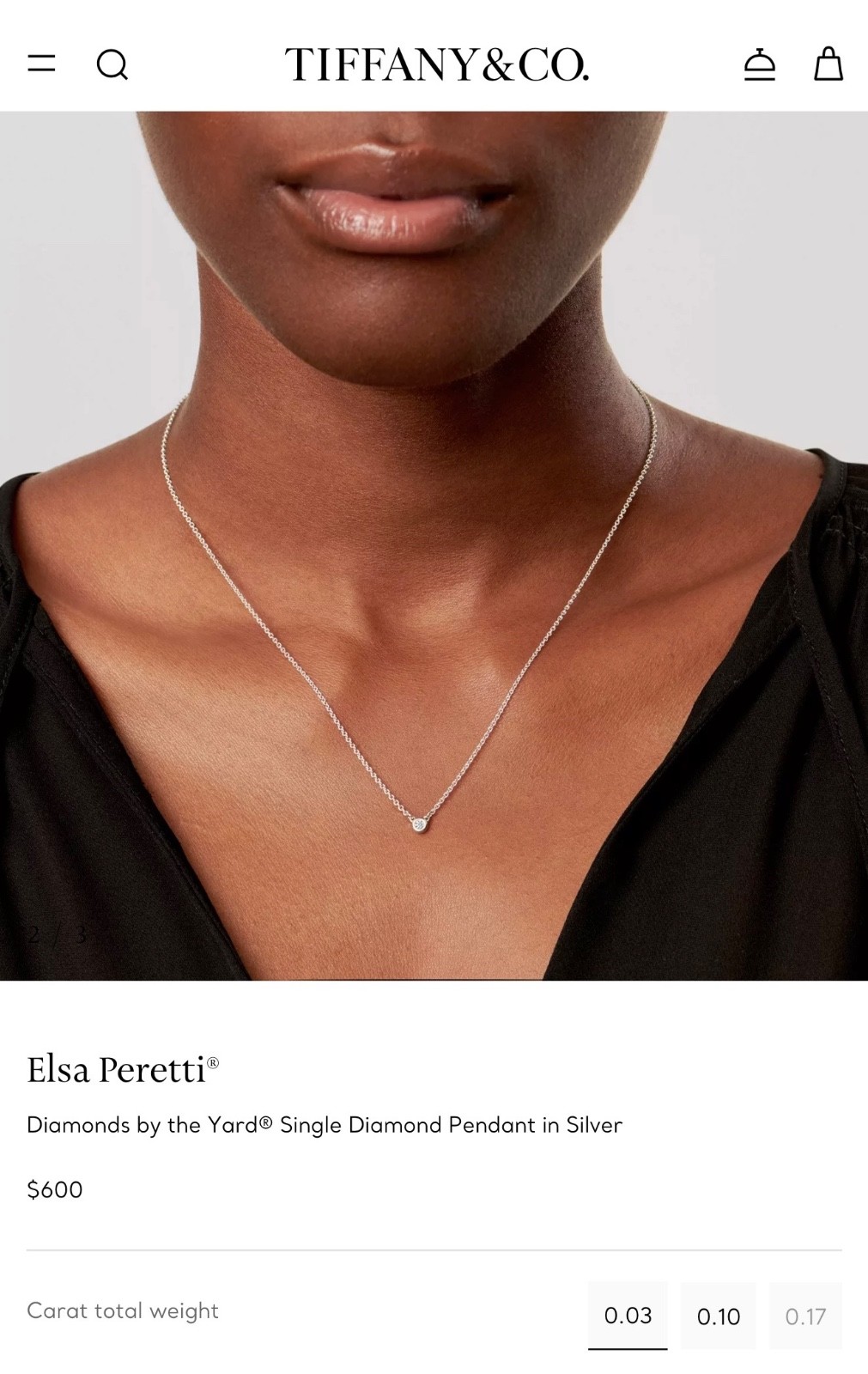 Tiffany & Co. Elsa Peretti Diamonds by the Yard® Single Diamond Pendant Necklace