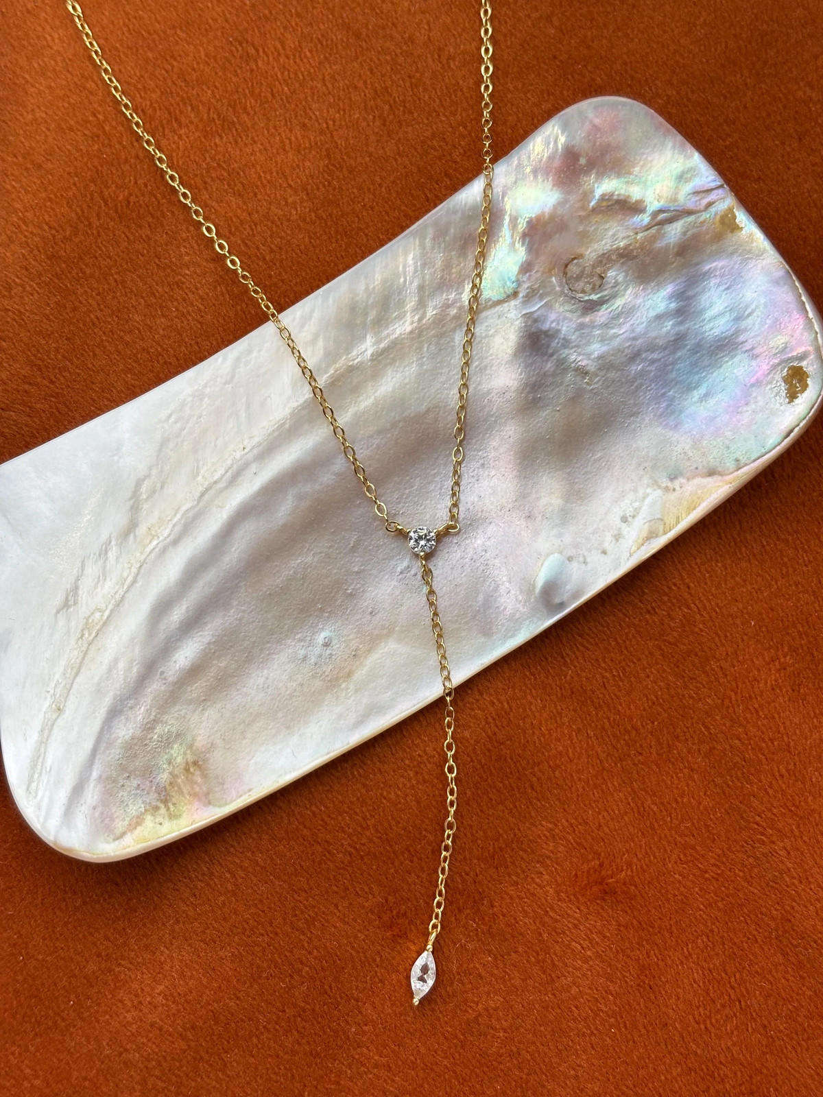 14K Gold Plated S925 Sterling Silver Zircon Pendant Y Lariat Clavicle Necklace