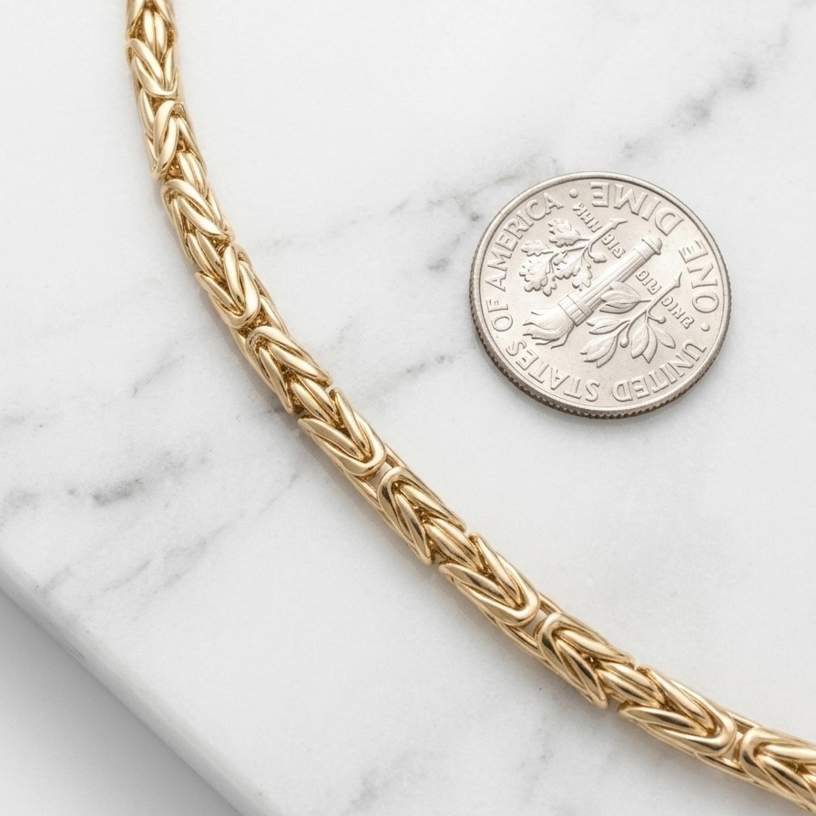 14K Gold Byzantine Chain Necklace Round Polished Yellow Finish Men Women QVC