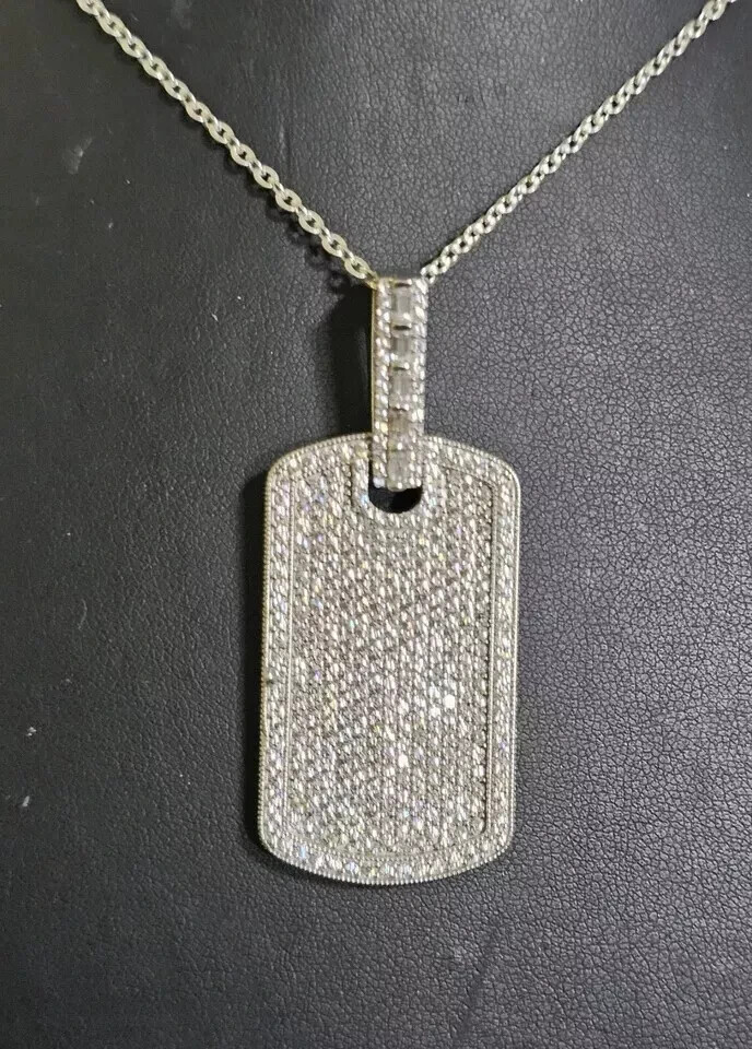 2Ct Round Cut Real Moissanite Dog Tag Pendant 14K White Gold Plated Silver
