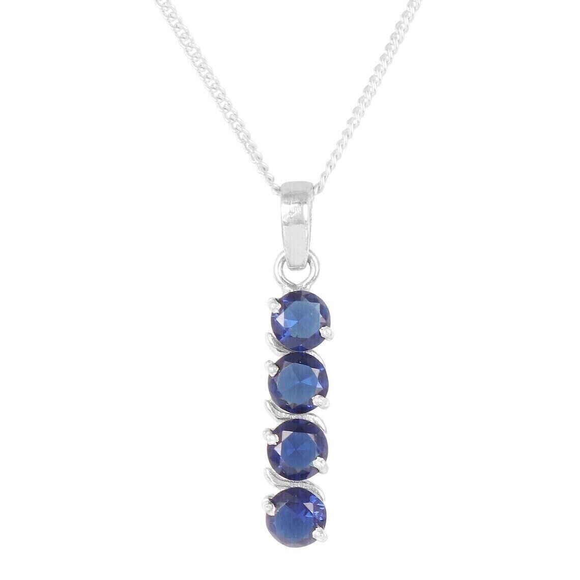 2Ct Round Cut Lab-Created Blue Sapphire Pendant 14k White Gold Plated Silver