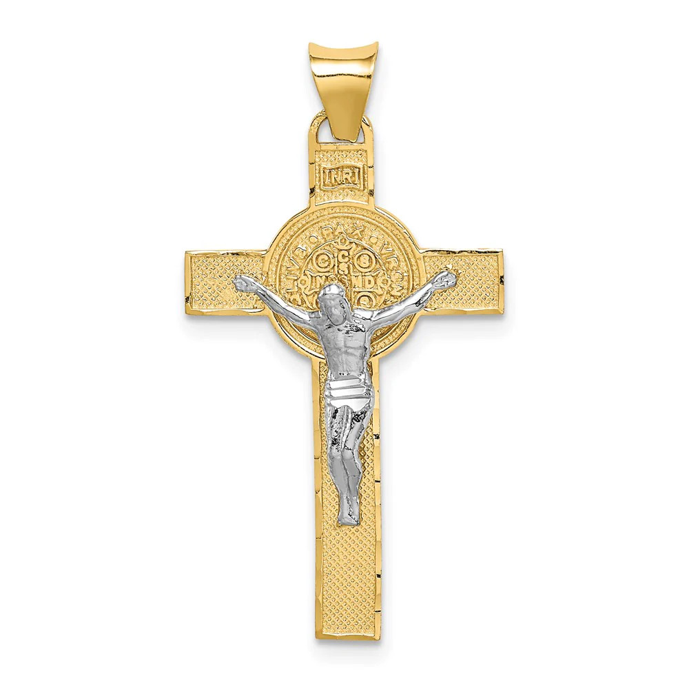 14K Two-Tone St. Benedict Medal Crucifix Cross Pendant