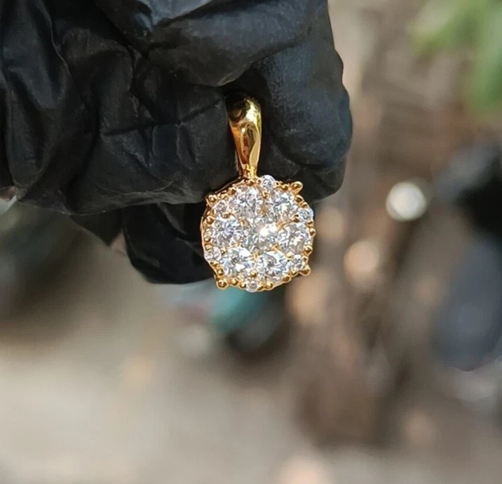 2Ct Round Cut Real Moissanite Cluster Pendant 14K Yellow Gold Plated