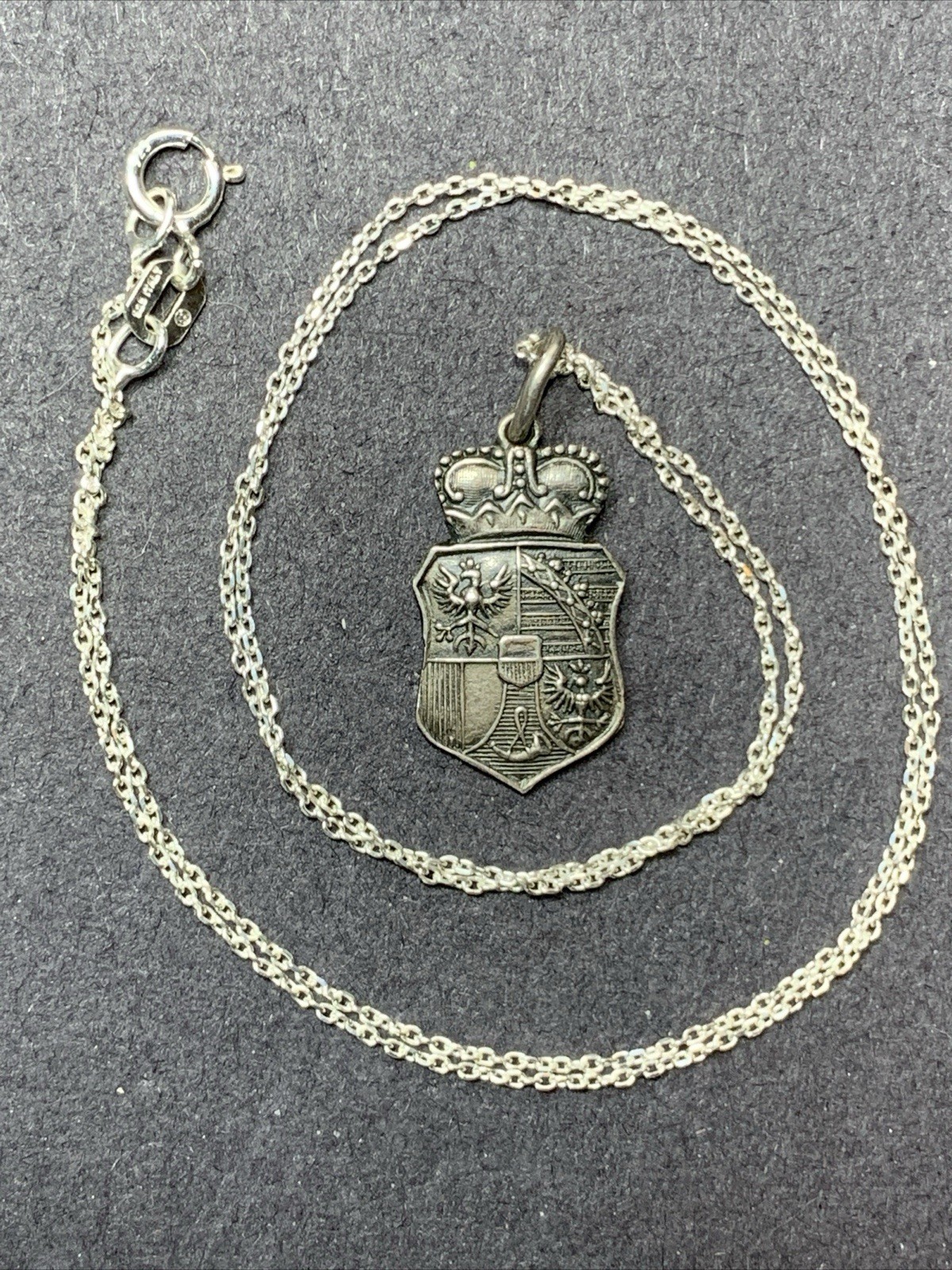 Sterling Silver 925 Lot Necklace Pendant LL31 German Shield Family Crown Crest