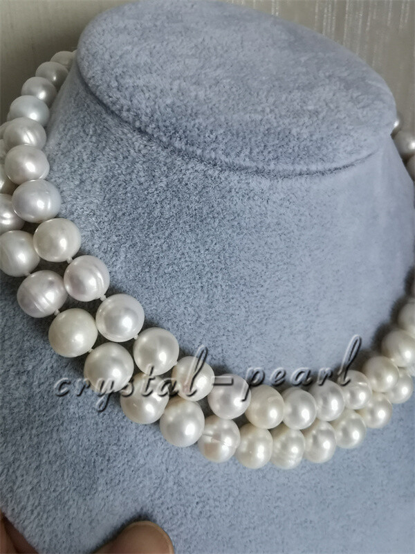 AAA 9-10MM SOUTH SEA WHITE PEARL NECKLACE 18″+19″ beauthful clasp