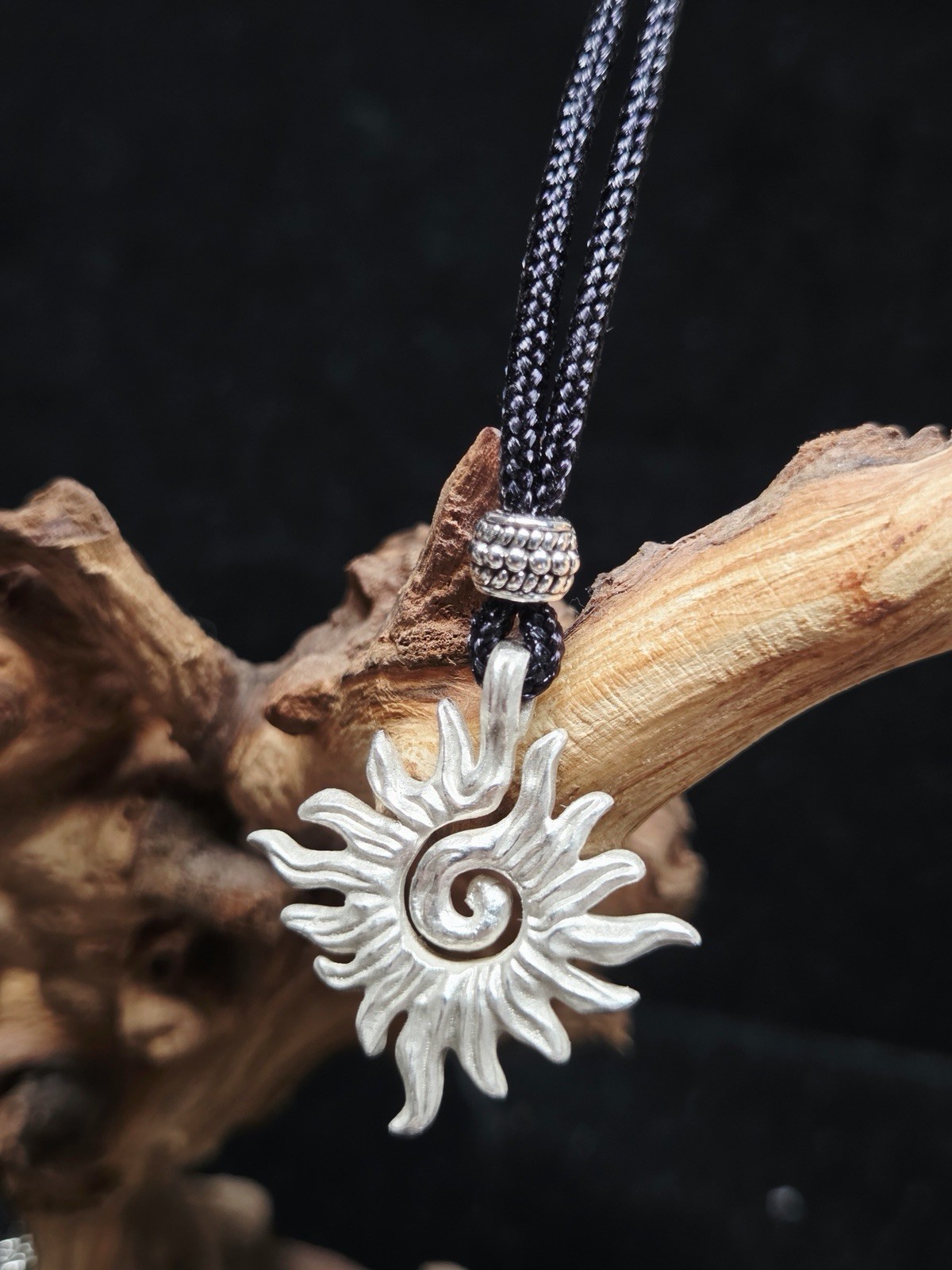 Solid 999 Fine Silver Sunburst Pendant 30-28-4mm 9g Handmade Bohemian Amulet