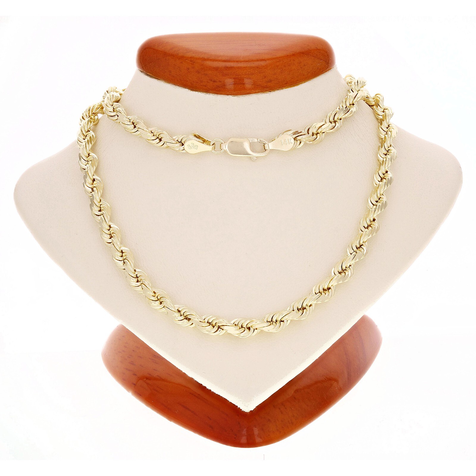 14k Yellow Gold Solid Twisted Diamond Cut Rope Chain Necklace 22″ 5mm 39 grams