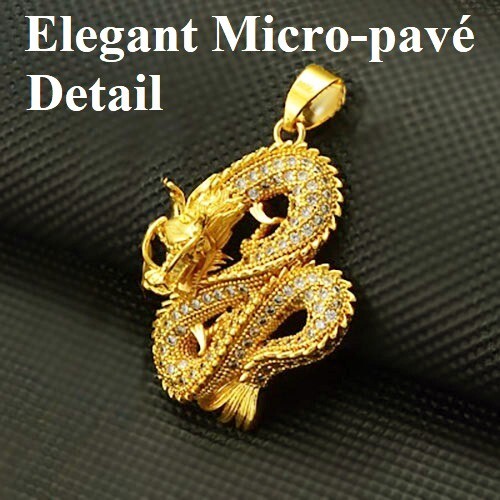 18K Gold Filled Over Silver 18″ Zircon Accent Dragon Pendant Necklace D925