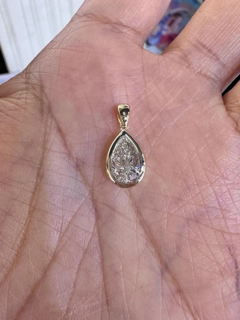 2Ct Pear Lab-Created Diamond Solitaire Pendant 14K Yellow Gold Plated 18″ Chain