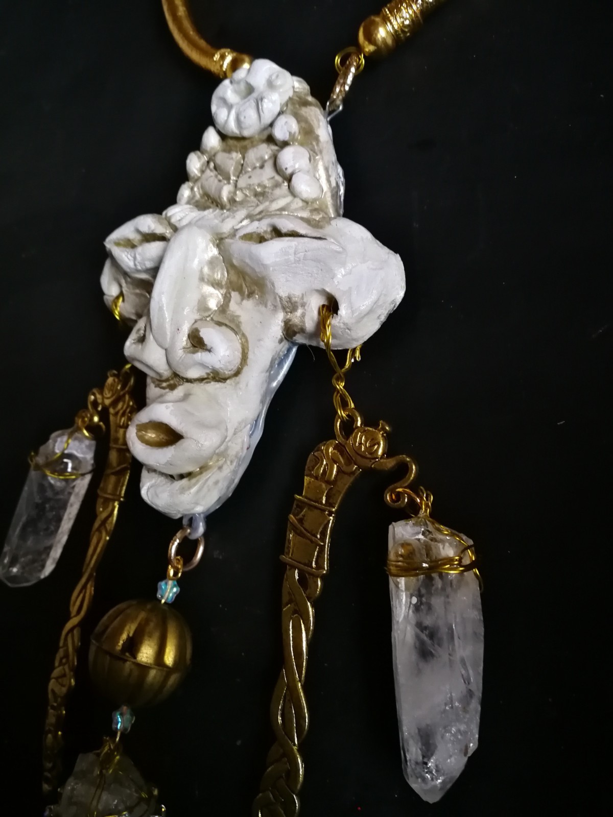 Luxury Jewelry Necklace Pendant Tribal Crystal Rock Charm Statement Ethnic Mask