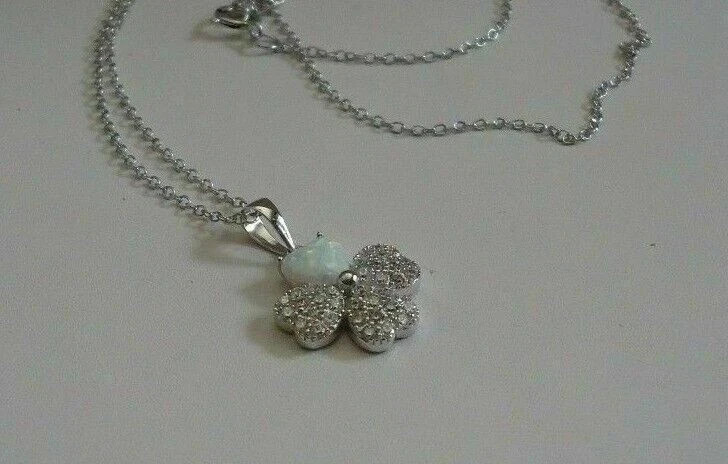 1.40Ct Heart Cut Fire Opal Diamond Flower Pendant 14K White Gold Finish 18″Chain