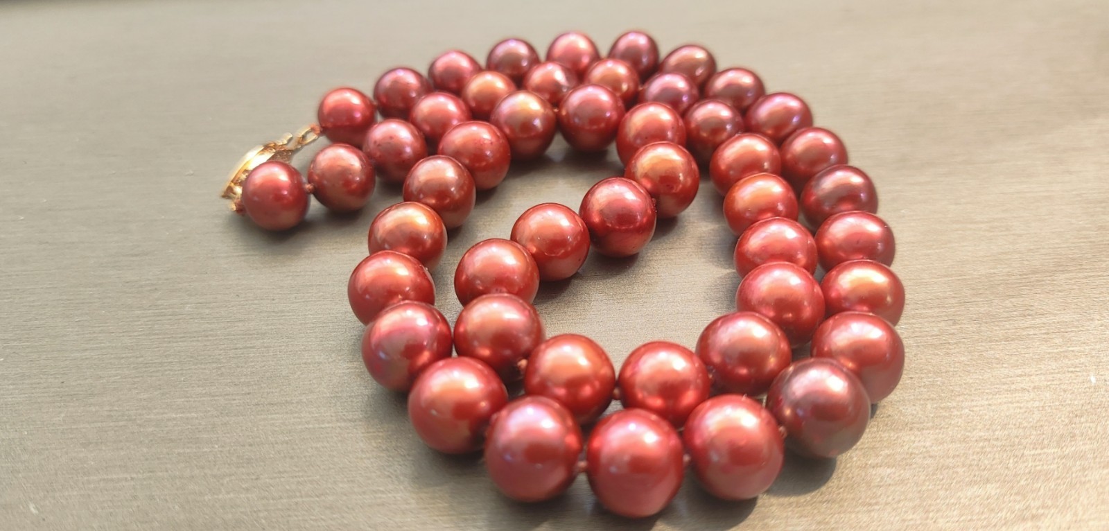 New AAAA 9-10MM SOUTH SEA NATURAL Red PEARL NECKLACE 18 INCH 14K Gold