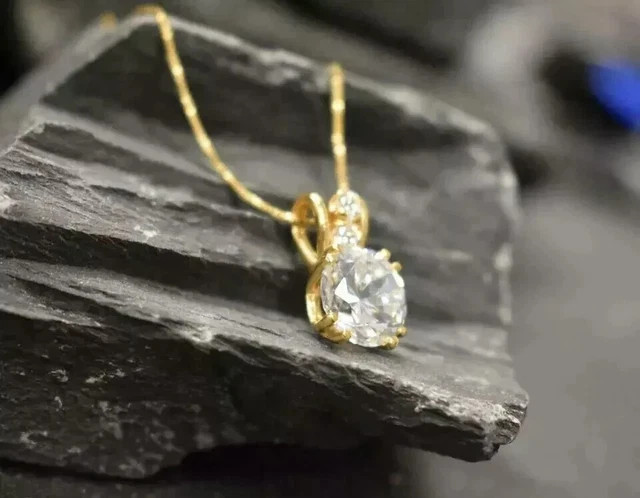 Real Moissanite 3Ct Round Cut Women’s Solitaire Pendant 14K Yellow Gold Plated