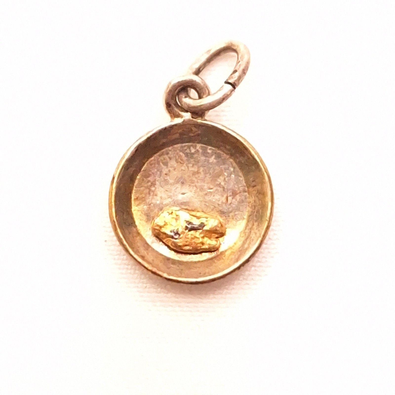 Rare Original Vintage Gold Pan SS w/ Genuine Gold Nugget (20-22K) Charm Pendant