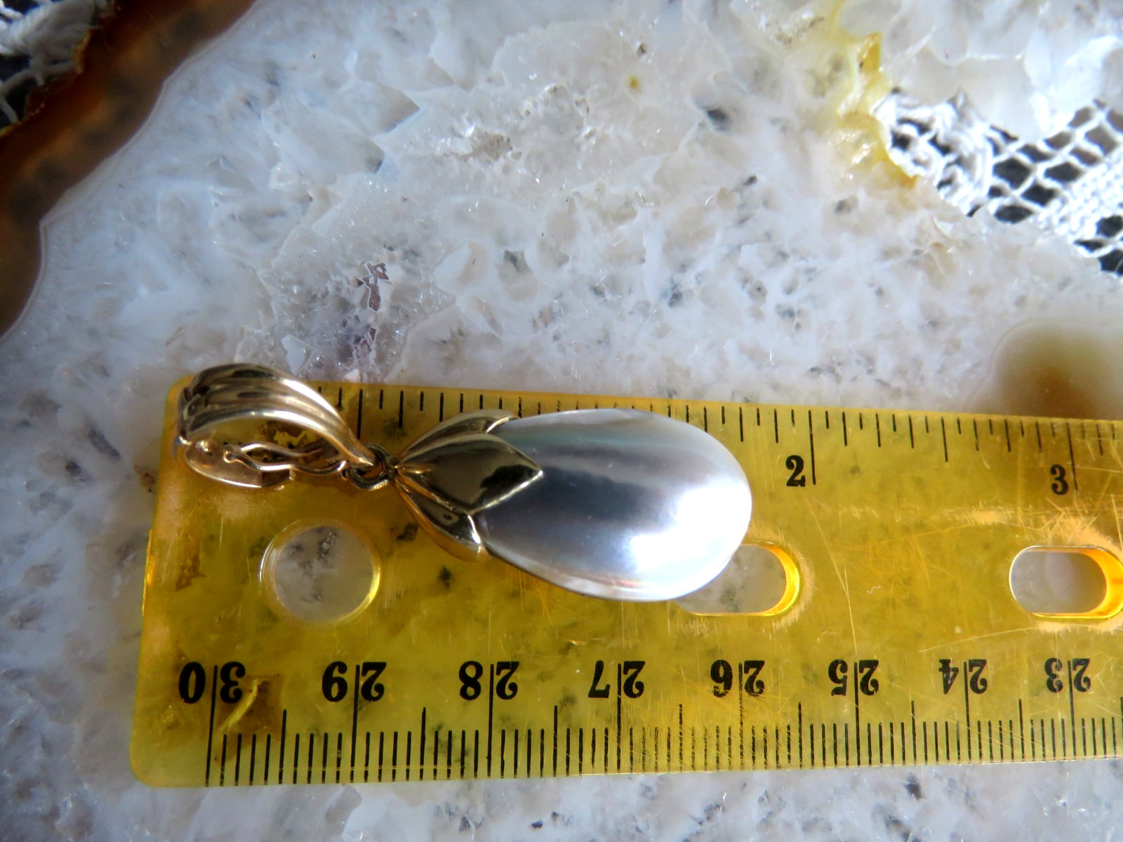 Solid 14K Yellow Gold Enhancer Pendant w/Peacock Pearl Beaded Necklace 53gr 18″