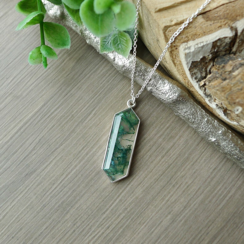 Green Moss Agate Necklace Pendant 925 Silver Jewelry Gemstone Pendant Gift Her