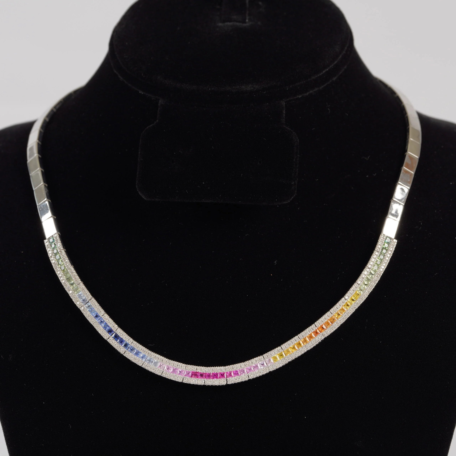 14k Multi-Color Stone & 1.20 ct. SI, G/H Diamond Collar Necklace 16″ 35.5g 30580