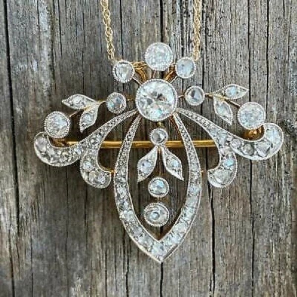 Cocktail Brooch Pendant 14K Yellow Gold Over 3Ct Lab Created Diamond Round Cut