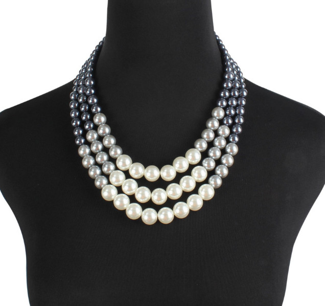 3 rows 3-10mm natural south sea genuine white black multicolor pearl necklace