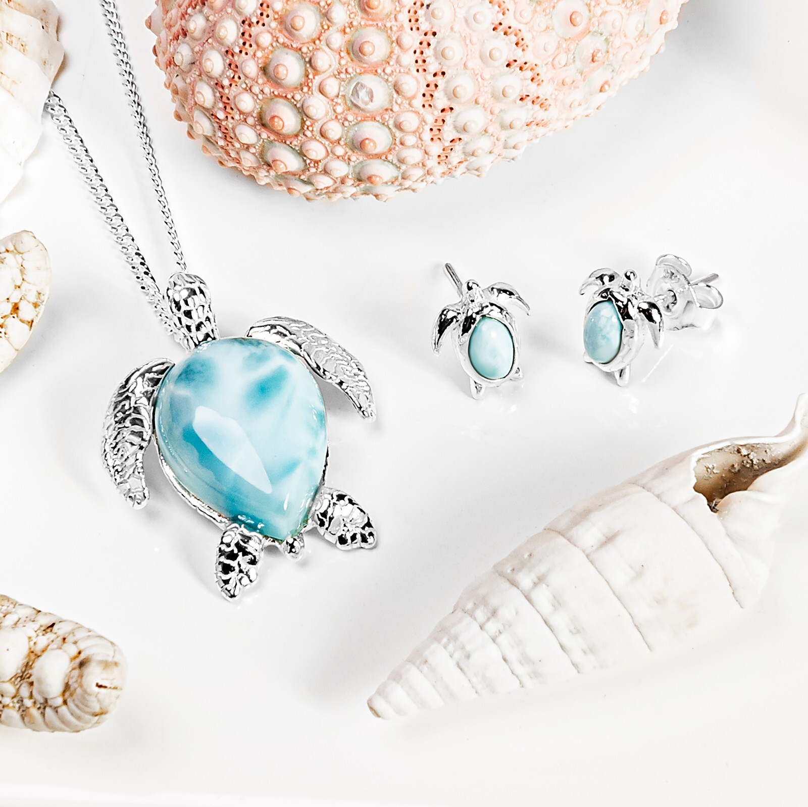 Larimar Sea Turtle Tortoise Necklace 925 Sterling Silver Beach Gifts for Women