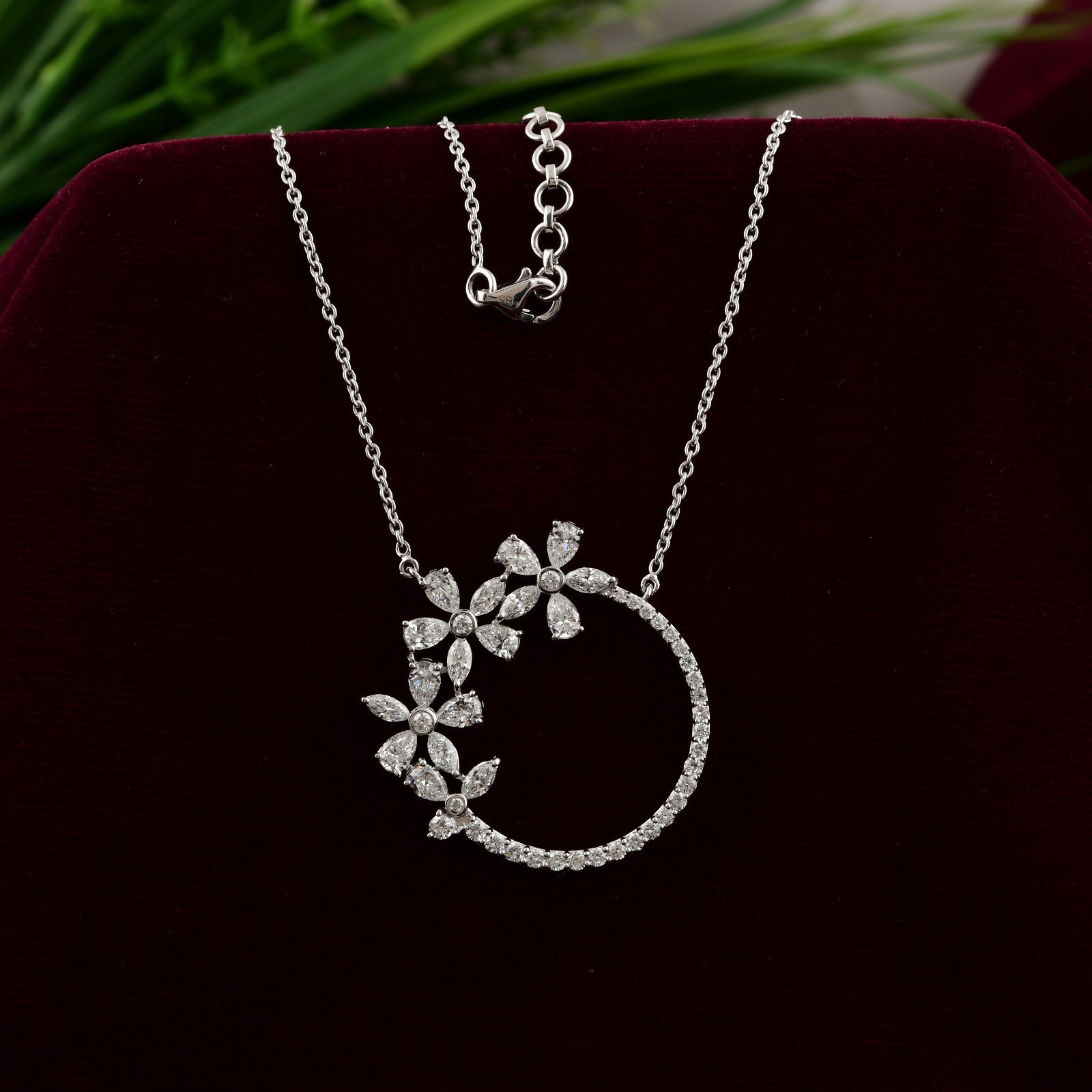 2.70CT Floral Lab Grown Diamond Circle Pendant 14K White Gold Elegant Gift