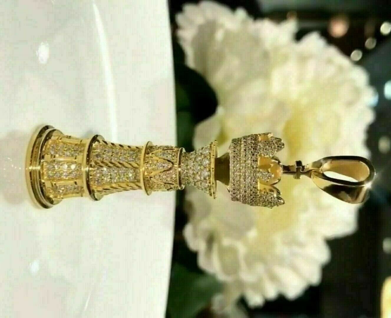 2.00Ct Lab Created Diamond Round Chess King Piece Pendant 14K Yellow Gold Plated