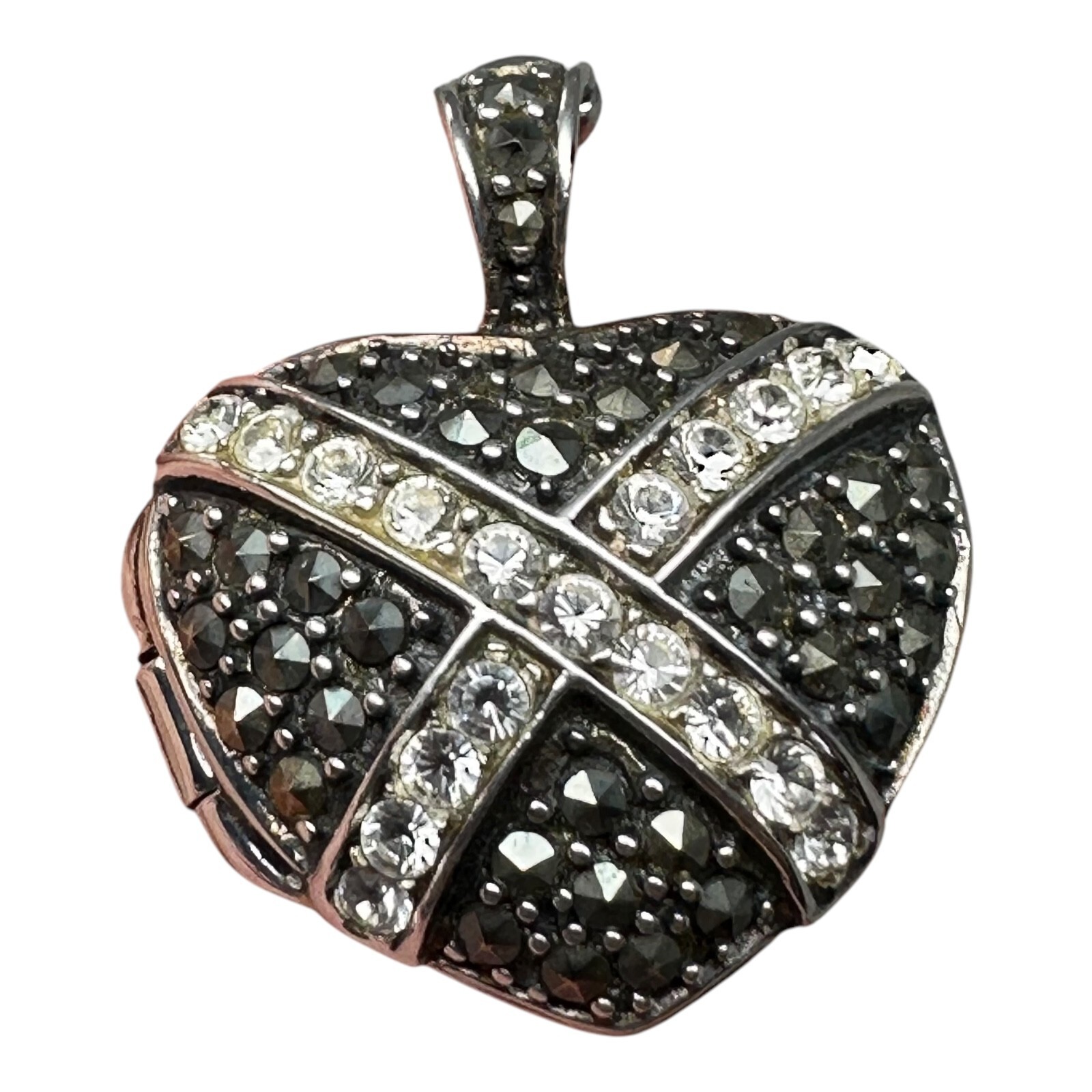 925 Marcasite Heart Enhancer Locket Sterling Silver CZ Pendant Thailand 8.48 g