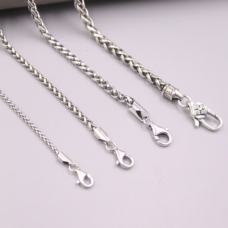 Real 925 Sterling Silver Necklace 2mm/3mm/4mm/5mm Wheat Chain Silver Necklace