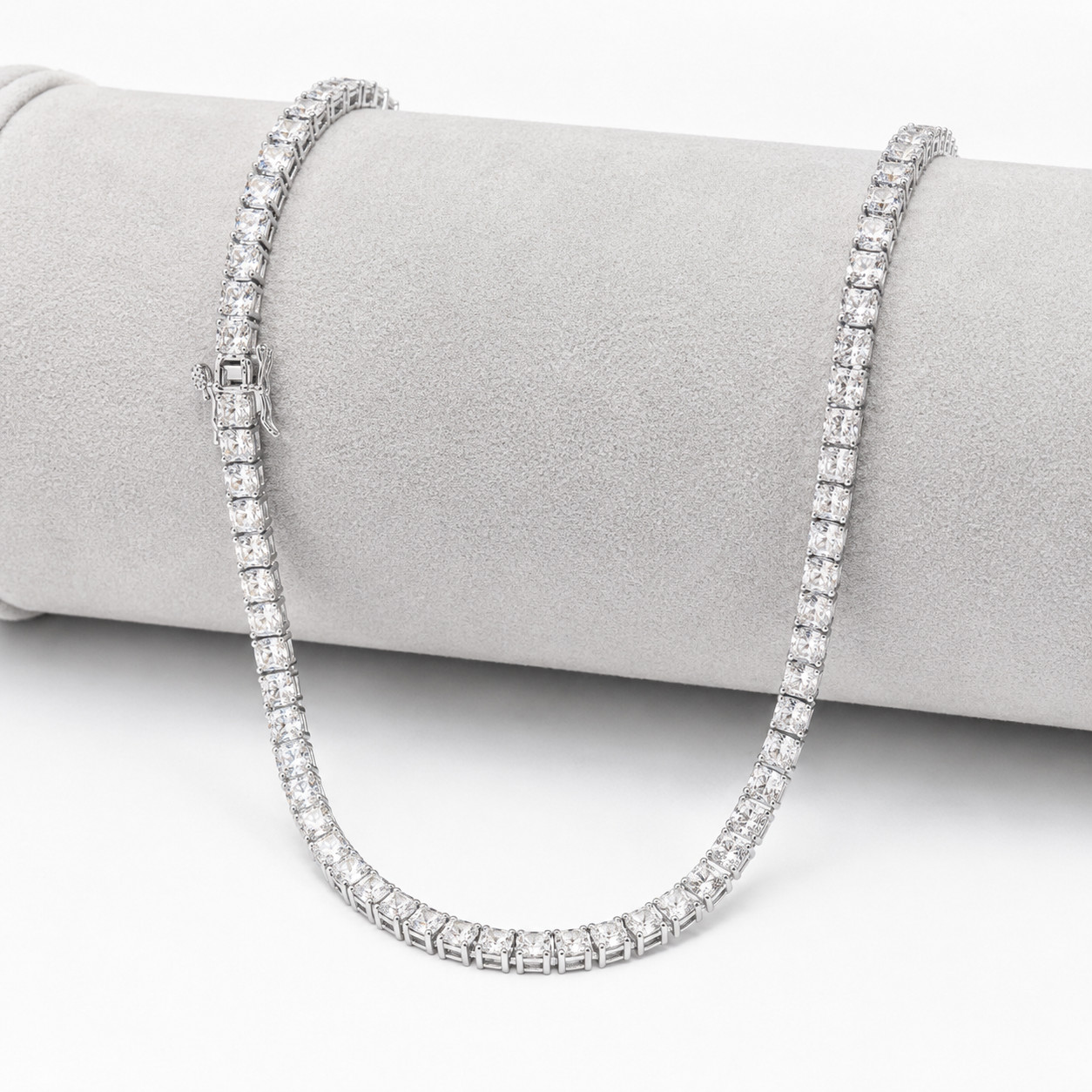 Moissanite Tennis Necklace 3mm Steel Silver Chain 16 18 20 Inch