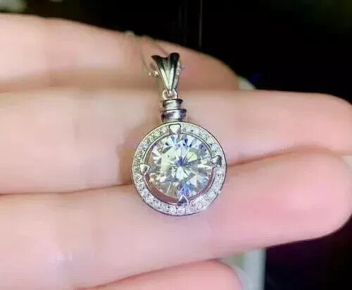 2.00 Ct Lab Created Diamond Halo Pendant 14K White Gold Finish Free Chain