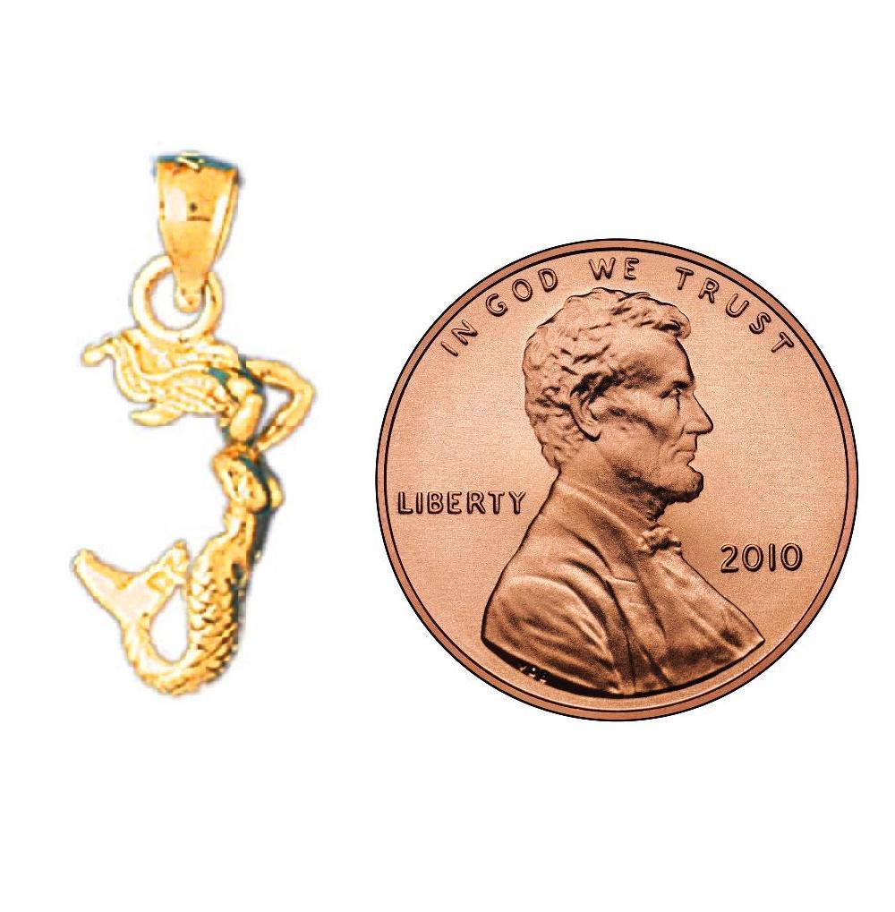 14k Yellow Gold Mermaid 3D (3 Dimensional) Pendant / Charm, Made in USA